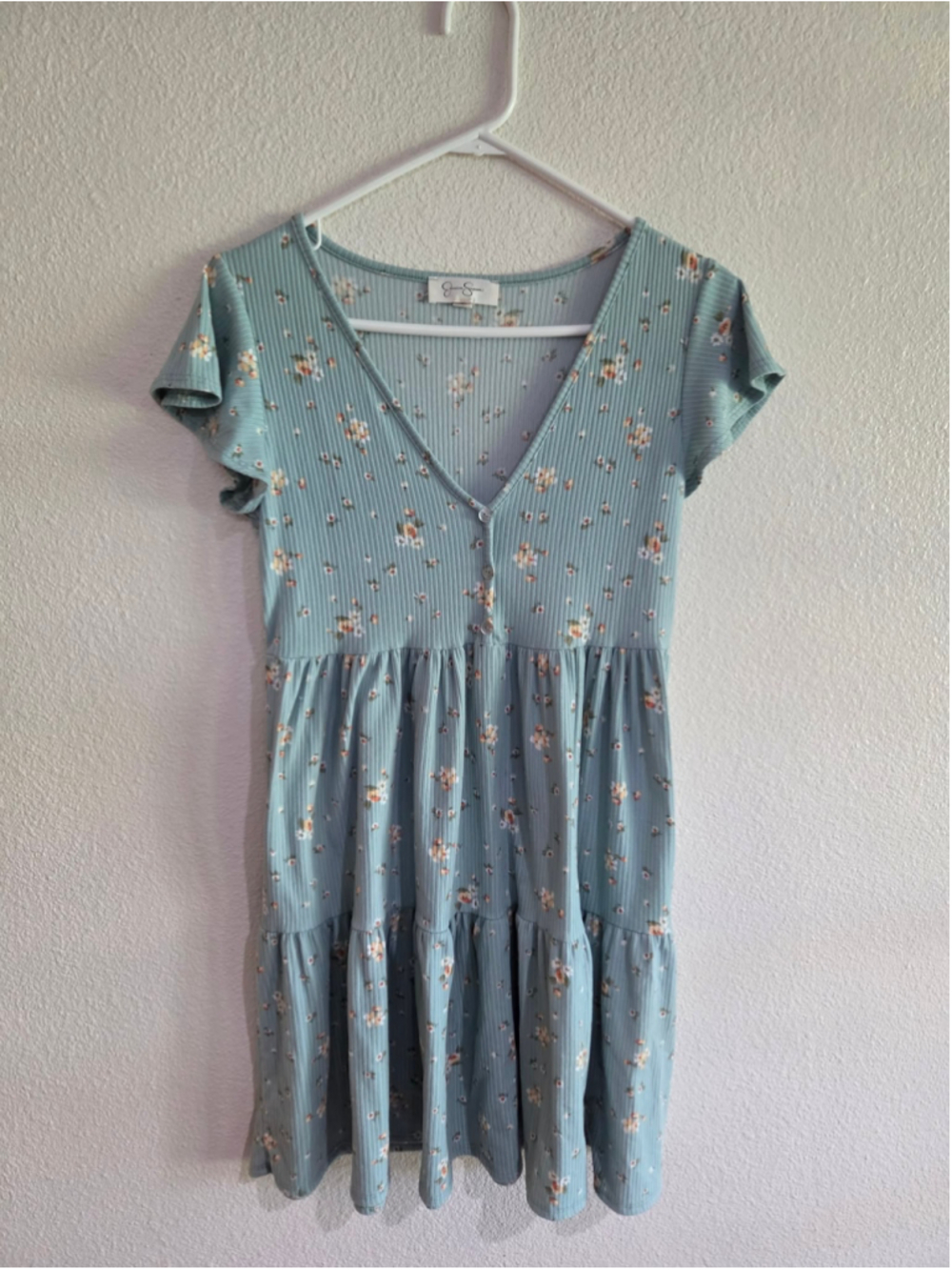 Jessica Simpson Women’s L Blue Floral Ribbed Tiered Midi Dress